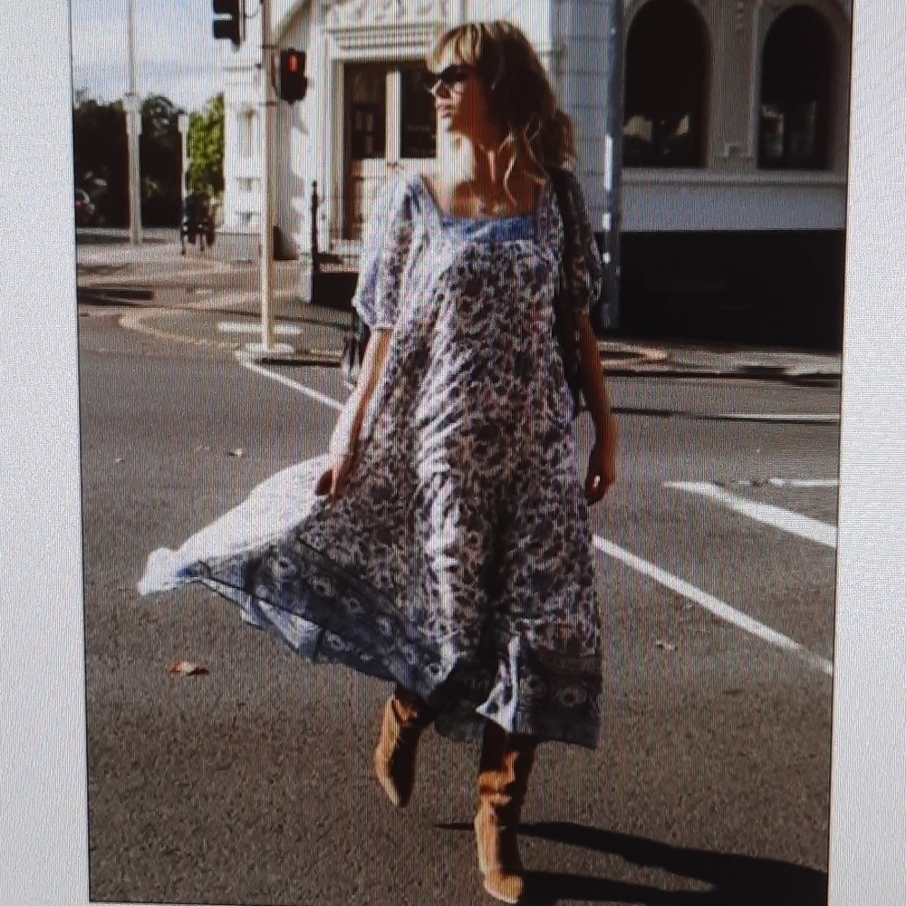 Spell and the Gypsy extra small Folk Song Square Neck Gown in Sky